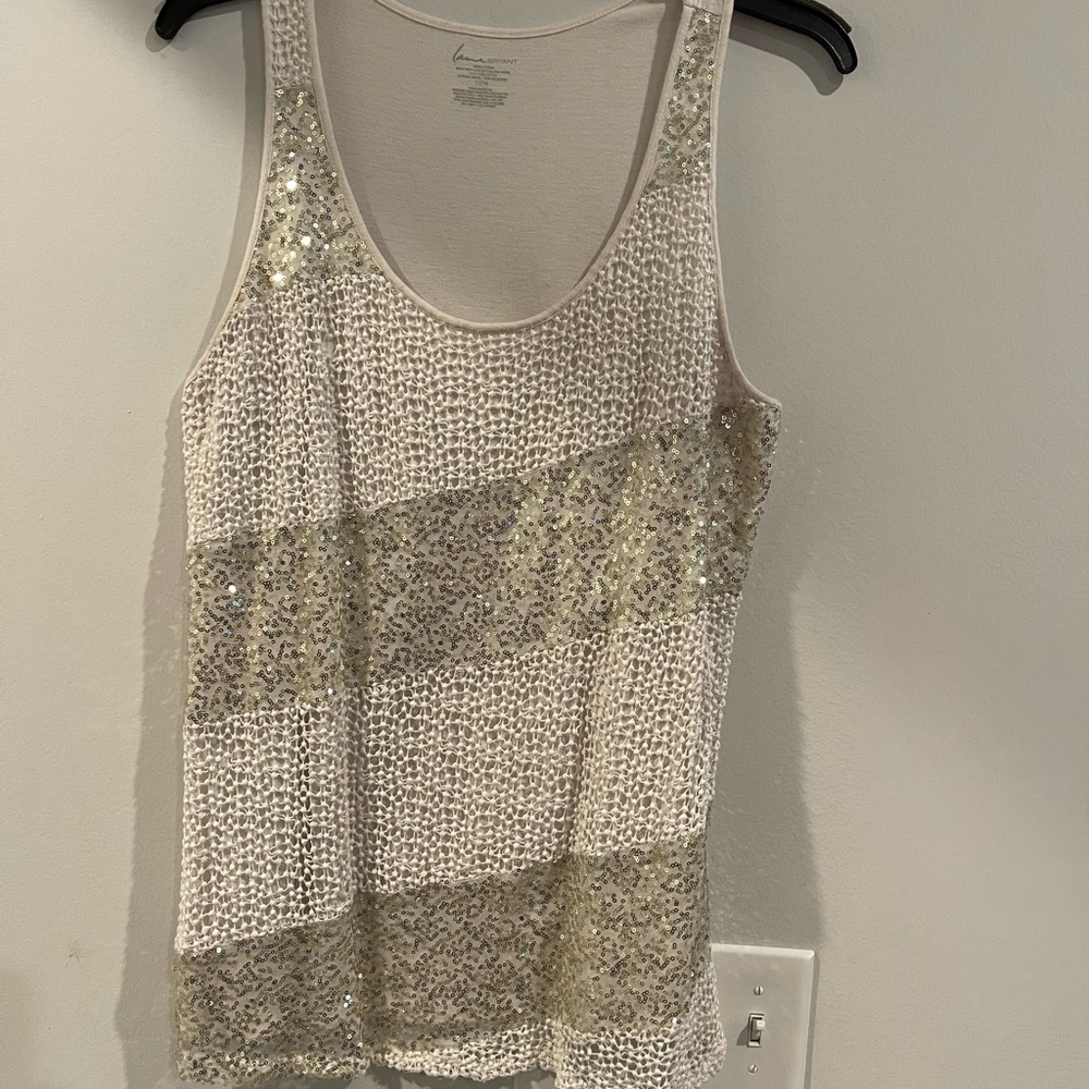 Lane Bryant Sequin Embellished Tank Top - Cream and Gold